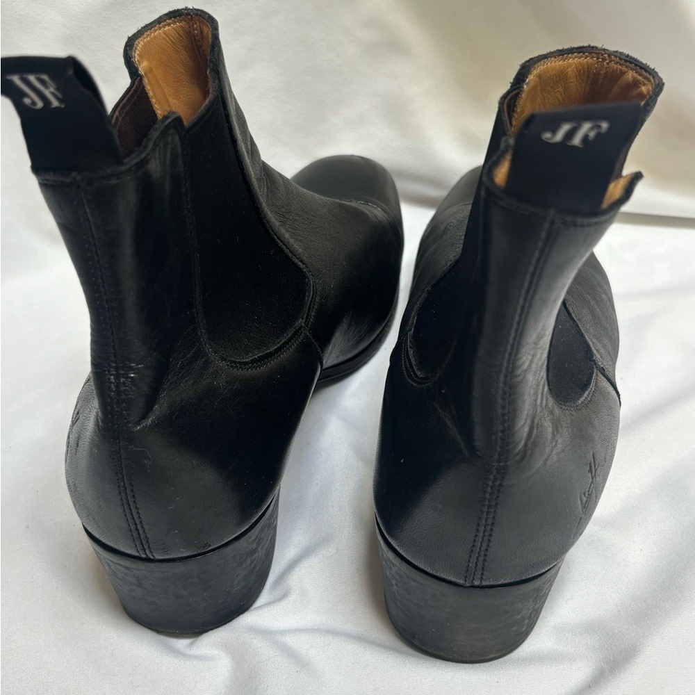 John fluevog black leather ankle boots size 10.5 low heel western minimalist - Picture 6 of 12